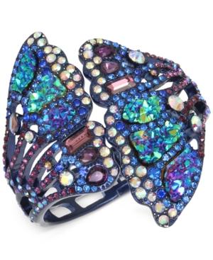 Betsey Johnson Purple-tone Multicolor Pave Butterfly Wing Hinged Cuff Bracelet