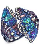 Betsey Johnson Purple-tone Multicolor Pave Butterfly Wing Hinged Cuff Bracelet