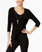 Ny Collection Petite Tie-front Top With Necklace