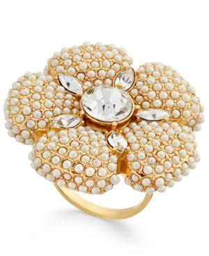 Kate Spade New York Gold-tone Imitation Pearl And Crystal Flower Statement Ring