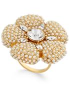 Kate Spade New York Gold-tone Imitation Pearl And Crystal Flower Statement Ring
