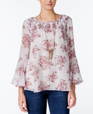 Jessica Simpson Wilma Printed Bell-sleeve Top