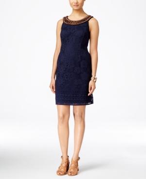 Sandra Darren Embellished Lace Sheath Dress