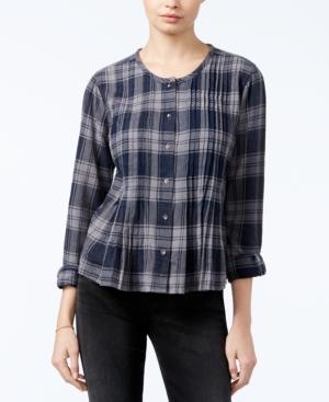 William Rast Fairah Pleated Plaid Blouse