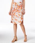 Ny Collection Linen Floral-print Pencil Skirt