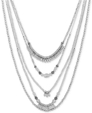 Lucky Brand Silver-tone Beaded Multi-strand Statement Necklace