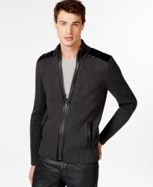 Guess Faux-leather-trim Cardigan Sweater