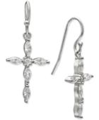 Giani Bernini Cubic Zirconia Marquise Cross Drop Earrings In Sterling Silver, Created For Macy's
