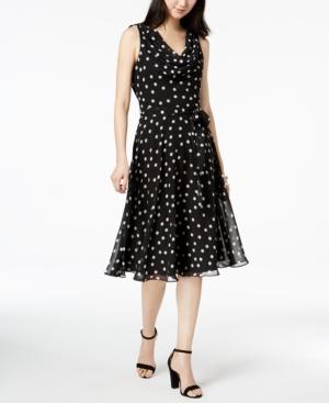 Msk Cowl-neck Polka-dot Chiffon Dress