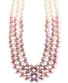Cultured Freshwater Pearl (5-8mm) Ombre Three Strand Necklace In Sterling Silver