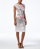 Eci Striped Floral-print Scuba Dress