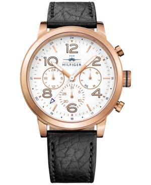 Tommy Hilfiger Men's Casual Sport Black Leather Strap Watch 46mm 1791236
