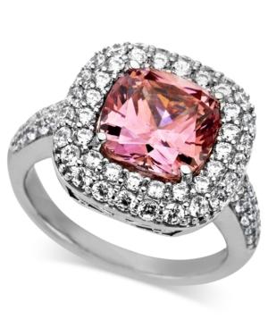 Arabella Sterling Silver Ring, Pink And White Swarovski Zirconia Two Row Cushion Cut Ring (8-3/8 Ct. T.w.)