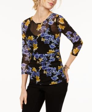 Inc International Concepts Printed 3/4-sleeve Illusion Mesh Top, Created For Macy's