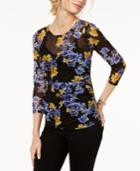 Inc International Concepts Printed 3/4-sleeve Illusion Mesh Top, Created For Macy's