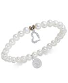 Paul & Pitu Naturally Two-tone Freshwater Pearl (7mm) And Crystal Heart Stretch Bracelet