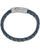 Esquire Men's Jewelry Gray Leather Bracelet In Stainless Steel, Only At Macy's