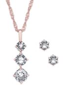 Charter Club Rose Gold-tone Triple Crystal Pendant Necklace & Stud Earrings