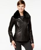 Jones New York Faux-fur-collar Leather Jacket