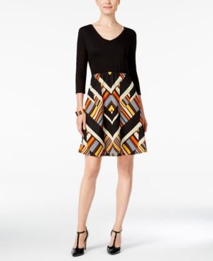 Ny Collection Petite Printed V-neck Fit & Flare Dress