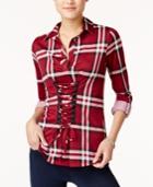Polly & Esther Juniors' Plaid Lace-up Shirt