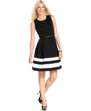 Calvin Klein Colorblocked Belted Fit & Flare Dress