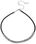 Kenneth Cole New York Silver-tone Leather Seed Bead Frontal Necklace