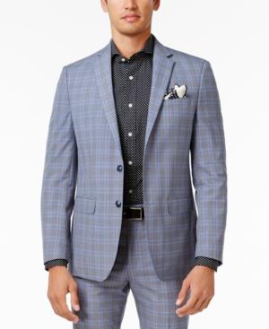 Sean John Men's Slim-fit Light Blue Plaid Jacket