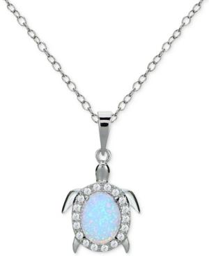 Giani Bernini Cubic Zirconia And Iridescent Stone Turtle Pendant Necklace In Sterling Silver, Only At Macy's