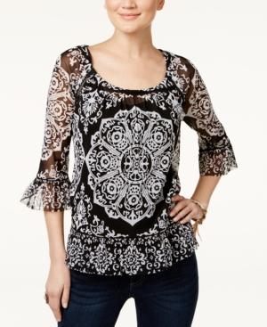 Inc International Concepts Printed Ruffled Peasant Top, Created For Macy's