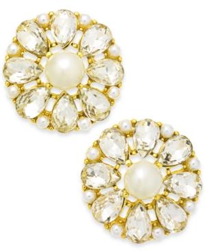 Charter Club Gold-tone Imitation Pearl & Crystal Flower Stud Earrings, Created For Macy's