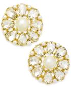 Charter Club Gold-tone Imitation Pearl & Crystal Flower Stud Earrings, Created For Macy's