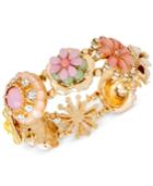 M. Haskell Gold-tone Multi-colored Flower-and-stone Stretch Bracelet