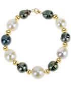 Cultured Baroque Freshwater Pearl (12-13mm) And Black Tahitian Pearl (8-10mm) Bracelet In 14k Gold