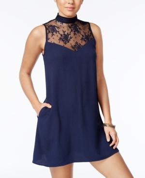Speechless Juniors' Mock-neck Illusion Lace Dress