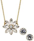 Charter Club Gold-tone Flower Necklace And Crystal Stud Earrings