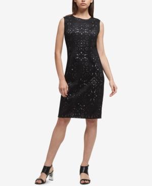 Dkny Lasercut & Mesh Sheath Dress