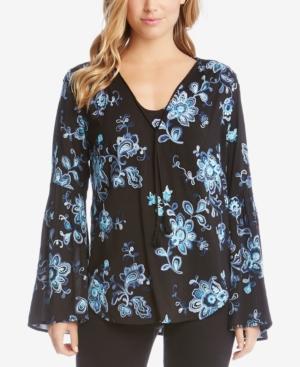 Karen Kane Floral-embroidered Bell-sleeve Peasant Top