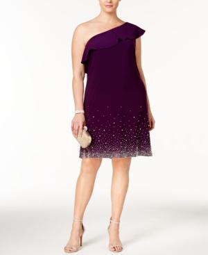 Msk Plus Size Beaded One-shoulder Shift Dress