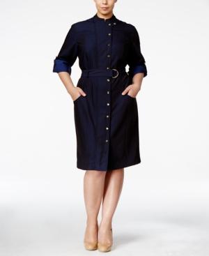 Calvin Klein Plus Size Denim Belted Shirtdress