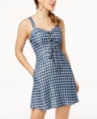 Speechless Juniors' Gingham-printed Lace-up Fit & Flare Dress