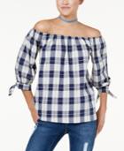 Say What? Juniors' Plaid Off-the-shoulder Top