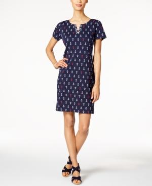 Karen Scott Lace-up Anchor-print Dress, Only At Macy's