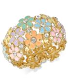 Inc Gold-tone Multi-color Pastel Flower Stretch Bracelet