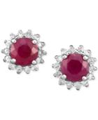 Certified Ruby (1-1/4 Ct. T.w.) & Diamond (1/5 Ct. T.w.) Flower Stud Earrings In 14k White Gold