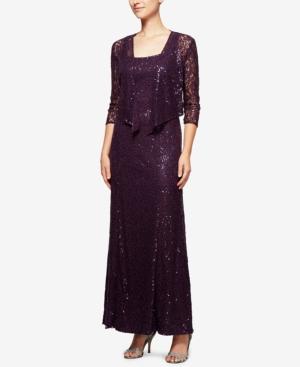 Alex Evenings Sequined Lace Gown & Jacket