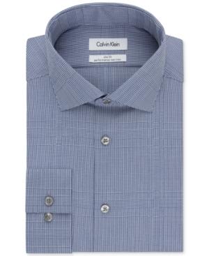 Calvin Klein Steel Slim-fit Non-iron Performance English Blue Overlay Check Dress Shirt