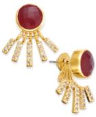 Paul & Pitu Naturally Gold-tone Pave & Red Stone Jacket Earrings