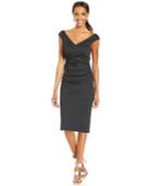 Xscape Cap-sleeve Ruched V-neck Sheath