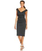 Xscape Cap-sleeve Ruched V-neck Sheath